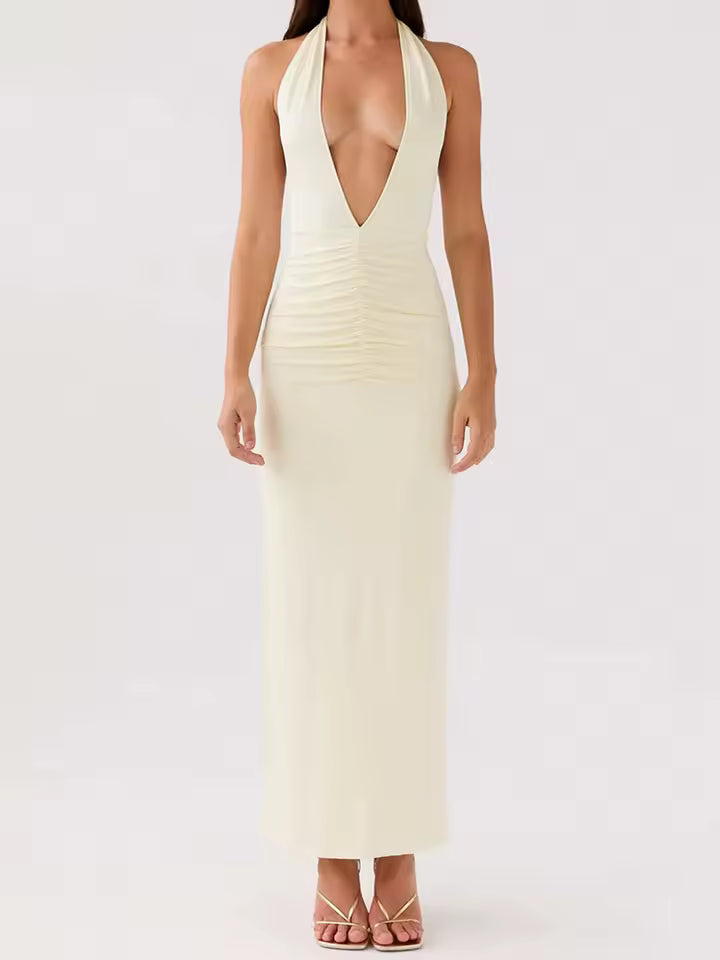 Party Dresses For Women Fashion Sexy Club Streetwear Solid Backless V-Neck Sleeveless Elegant Bodycon Vestido Robes Female Fit