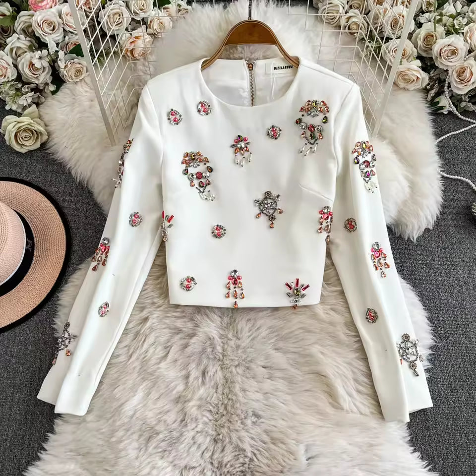 Style Two Piece Set For Women O Neck Long Sleeve Topa High Waist Skinny A Line Skirt Set Female KSE524945
