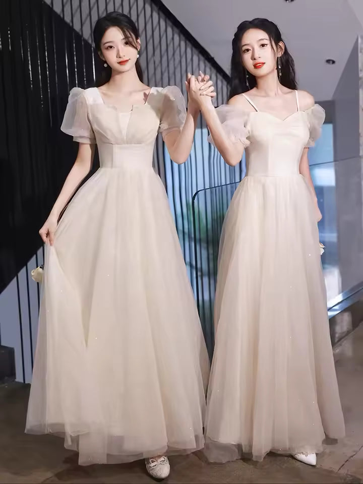 Champagne Color Maids of Dres 2024 New Summer High Waist A-Line Skirt Long Evening Gowns Women's Faion Sweet Sle