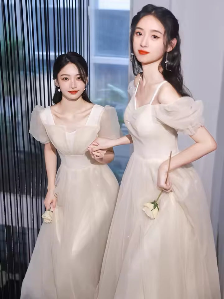 Champagne Color Maids of Dres 2024 New Summer High Waist A-Line Skirt Long Evening Gowns Women's Faion Sweet Sle