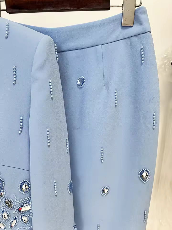 HIGH STREET Newest Fashion 2025 Designer Runway Suit Set Women's Stand Collar Zip Back Cropped Tops Long Skirt Set 2pcs