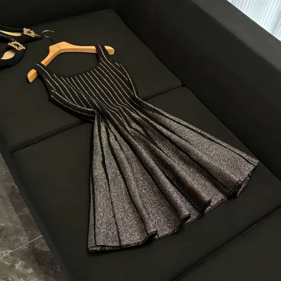 Slimming Sexy Mini Dresses For Women Square Sleeveless Backless High Waist Dreped Dress Female Style New KDR512598