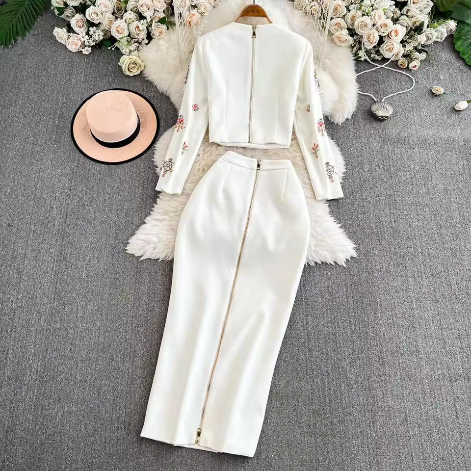 Style Two Piece Set For Women O Neck Long Sleeve Topa High Waist Skinny A Line Skirt Set Female KSE524945