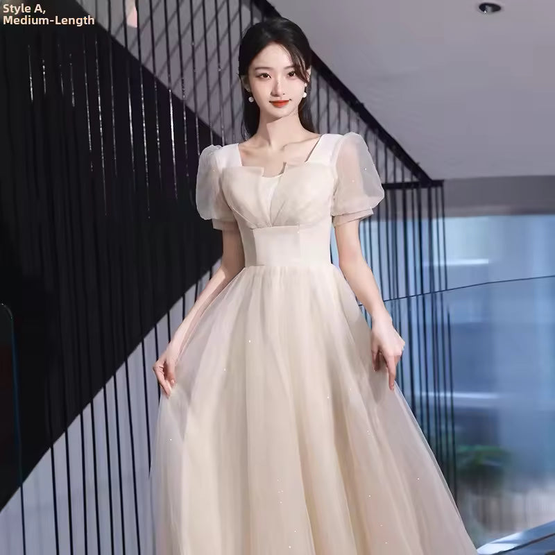 Champagne Color Maids of Dres 2024 New Summer High Waist A-Line Skirt Long Evening Gowns Women's Faion Sweet Sle