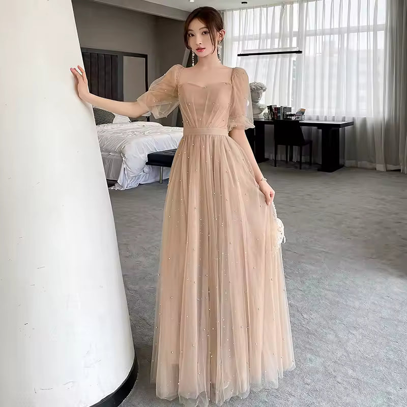 Ele Long Evening Gown Maids of Summer Fairy Aosphere New 2025 High Waist Pearl Embellied Floor Length Women's D...