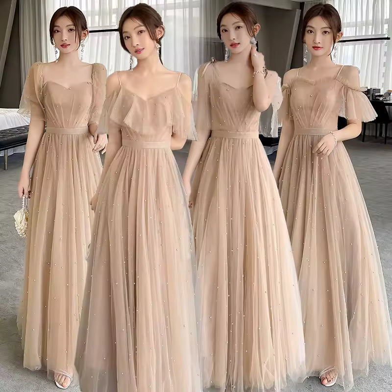 Ele Long Evening Gown Maids of Summer Fairy Aosphere New 2025 High Waist Pearl Embellied Floor Length Women's D...