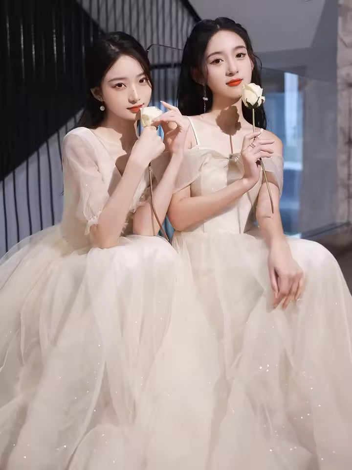 Champagne Color Maids of Dres 2024 New Summer High Waist A-Line Skirt Long Evening Gowns Women's Faion Sweet Sle