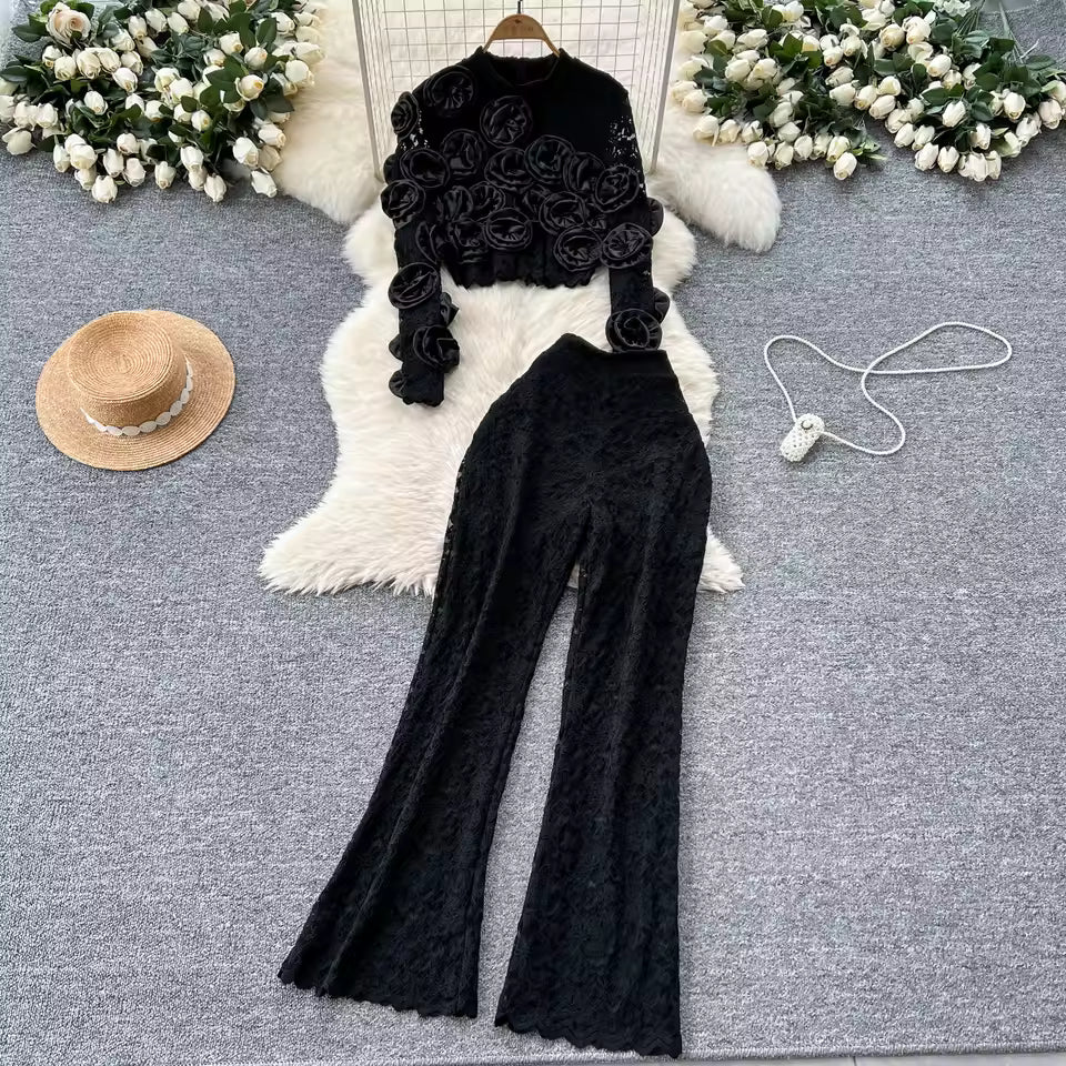 Women Three-dimensional floral loose T Shirt Bodycone Tops Female High Street Y2k Tops Summer Two Piece Set