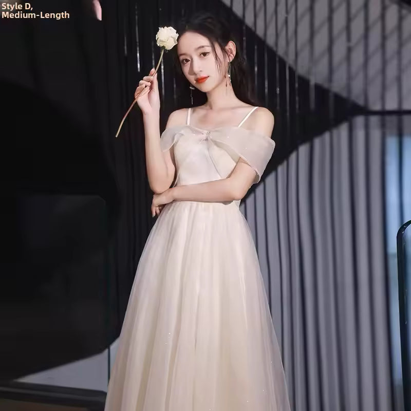 Champagne Color Maids of Dres 2024 New Summer High Waist A-Line Skirt Long Evening Gowns Women's Faion Sweet Sle