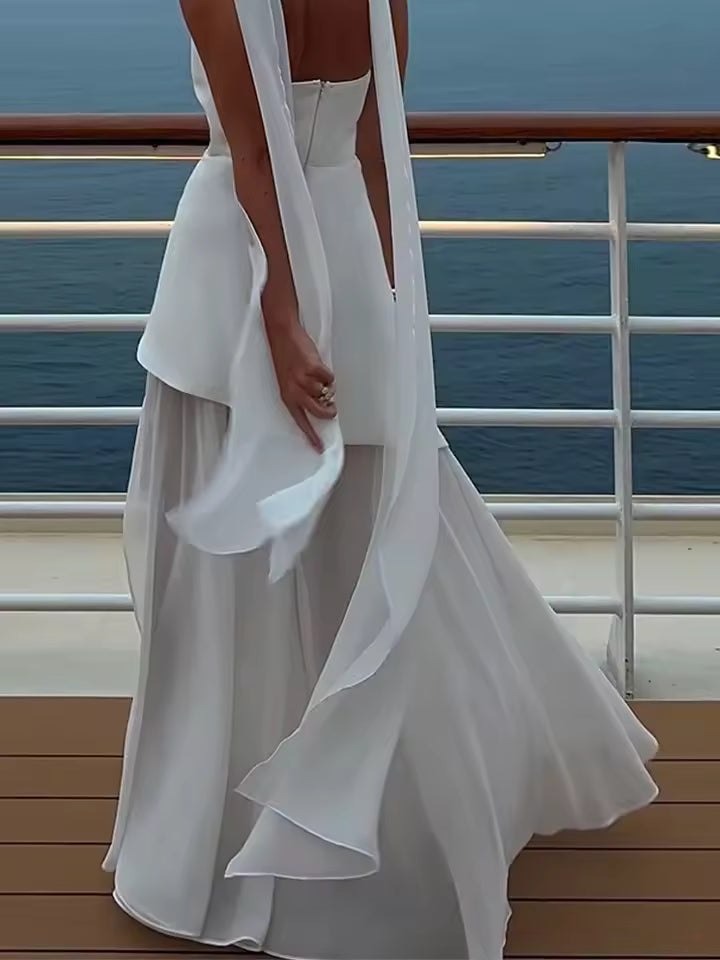 Fashion Strapless Ribbon Mesh Patchwork Maxi Dress Elegant Sleeveless Backless Vacation Long Robes 2025 New Women Beach Dresses