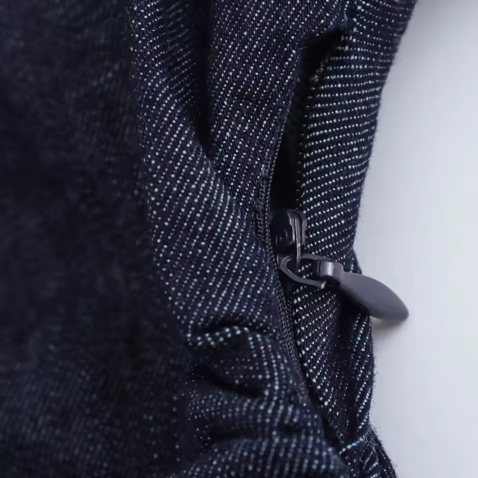 2025 Spring New 1975 series denim MIDI dress with lapel side zipper fashion wrinkle waist slim elegant dress