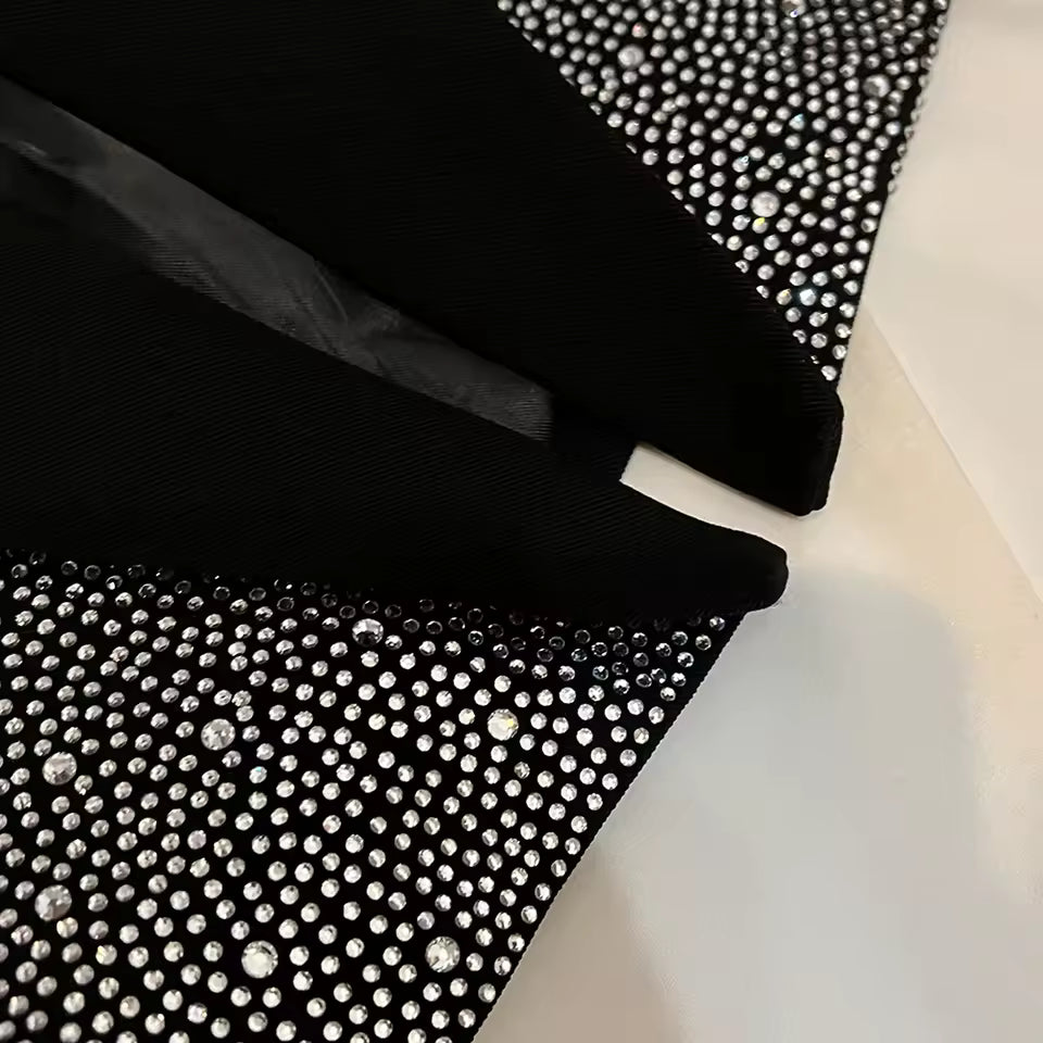 Spliced Diamonds Solid Blazers For Women V Neck Long Sleeve Temperament Coat Female Fashion Style KJA542525