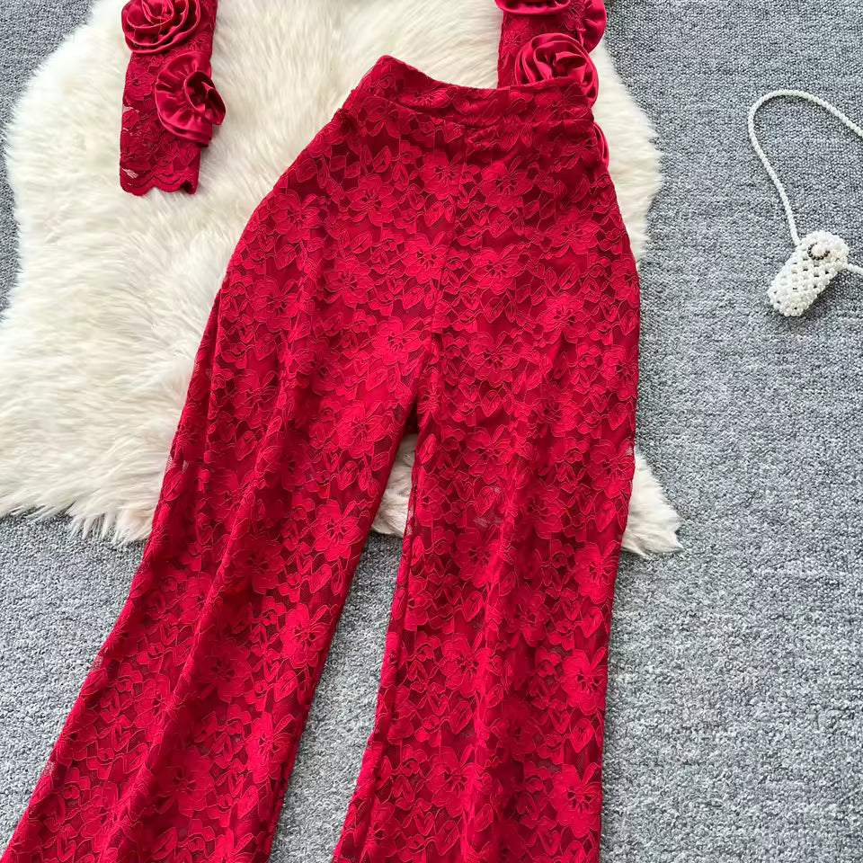 Women Three-dimensional floral loose T Shirt Bodycone Tops Female High Street Y2k Tops Summer Two Piece Set