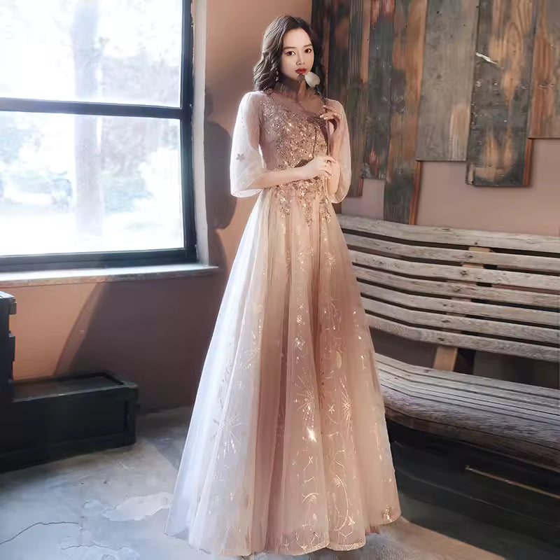 Pink Maidservant Dr 2025 New Spring Mid-Length Evening Gown Elegance Quali Host Birthday Par Formal Dr