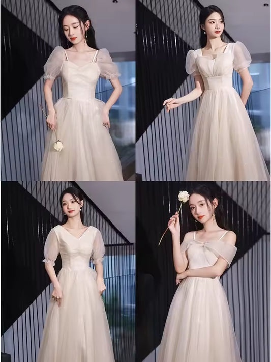 Champagne Color Maids of Dres 2024 New Summer High Waist A-Line Skirt Long Evening Gowns Women's Faion Sweet Sle