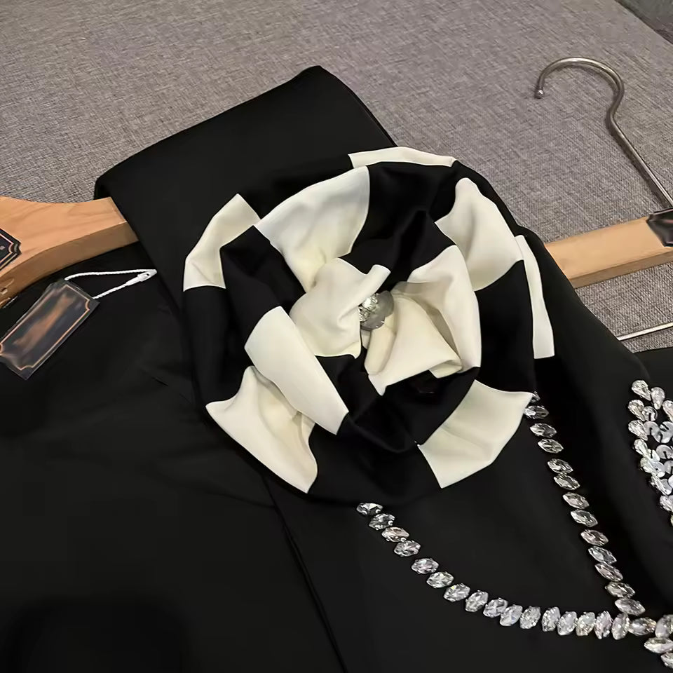 Elegant Two Piece Sets For Women V Neck Sleeveless Spliced Appliques Top High Waist Skirt Chic Set Female KSE542450