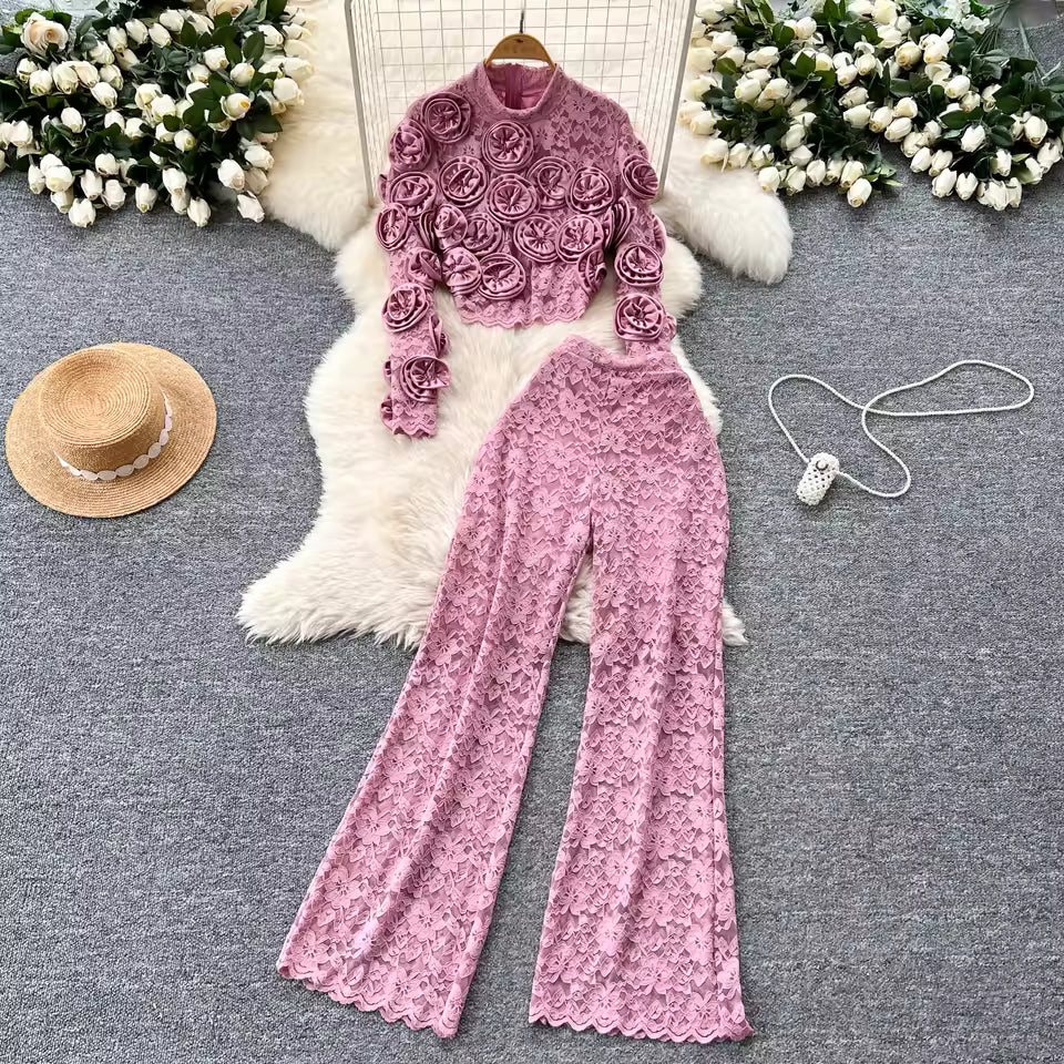 Women Three-dimensional floral loose T Shirt Bodycone Tops Female High Street Y2k Tops Summer Two Piece Set