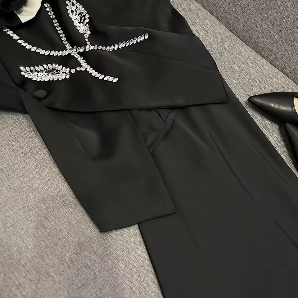 Elegant Two Piece Sets For Women V Neck Sleeveless Spliced Appliques Top High Waist Skirt Chic Set Female KSE542450