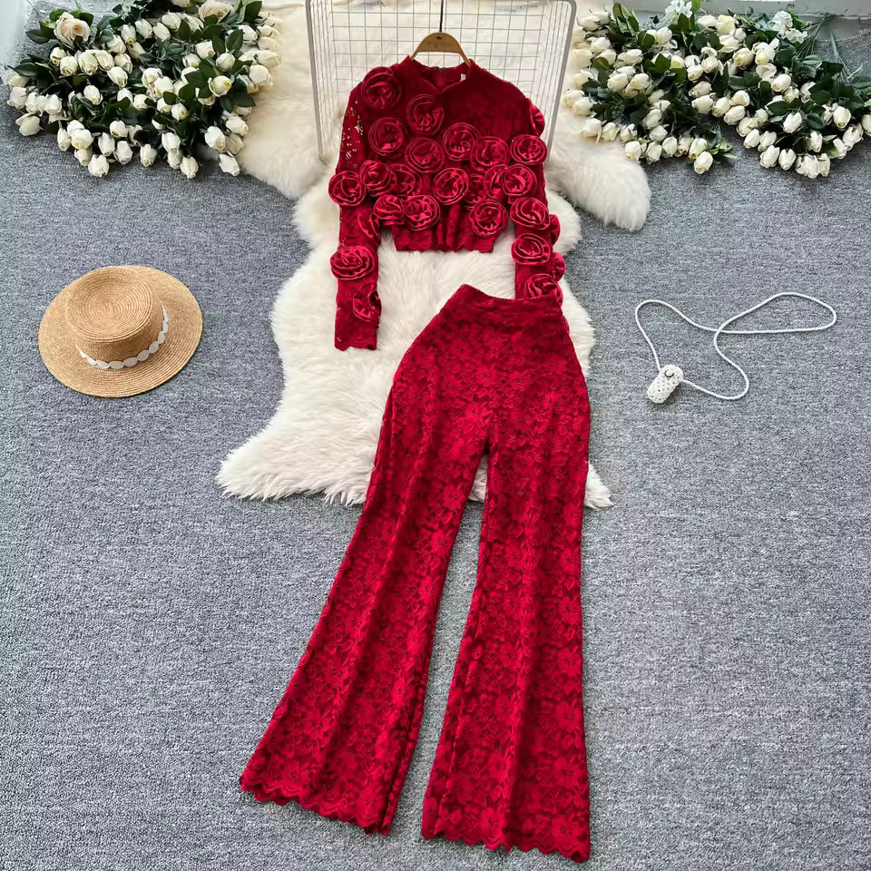 Women Three-dimensional floral loose T Shirt Bodycone Tops Female High Street Y2k Tops Summer Two Piece Set