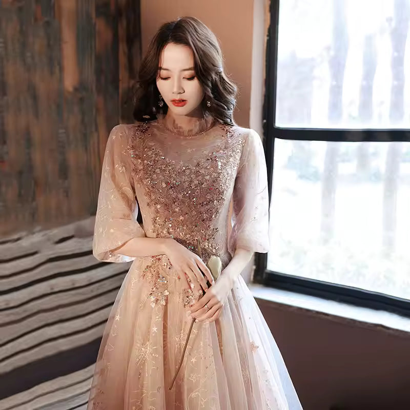 Pink Maidservant Dr 2025 New Spring Mid-Length Evening Gown Elegance Quali Host Birthday Par Formal Dr