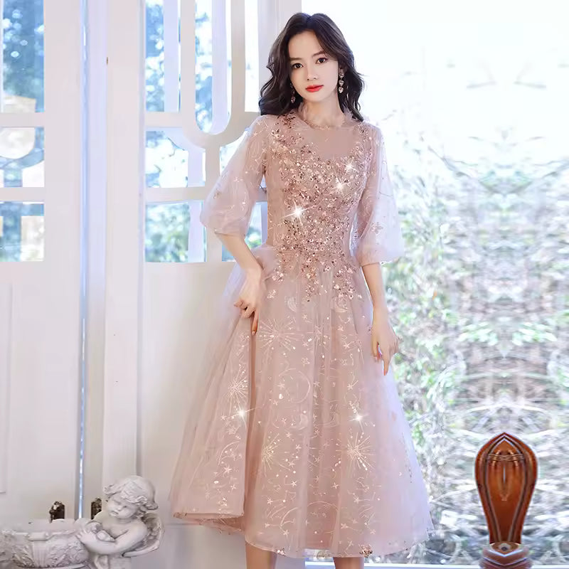 Pink Maidservant Dr 2025 New Spring Mid-Length Evening Gown Elegance Quali Host Birthday Par Formal Dr