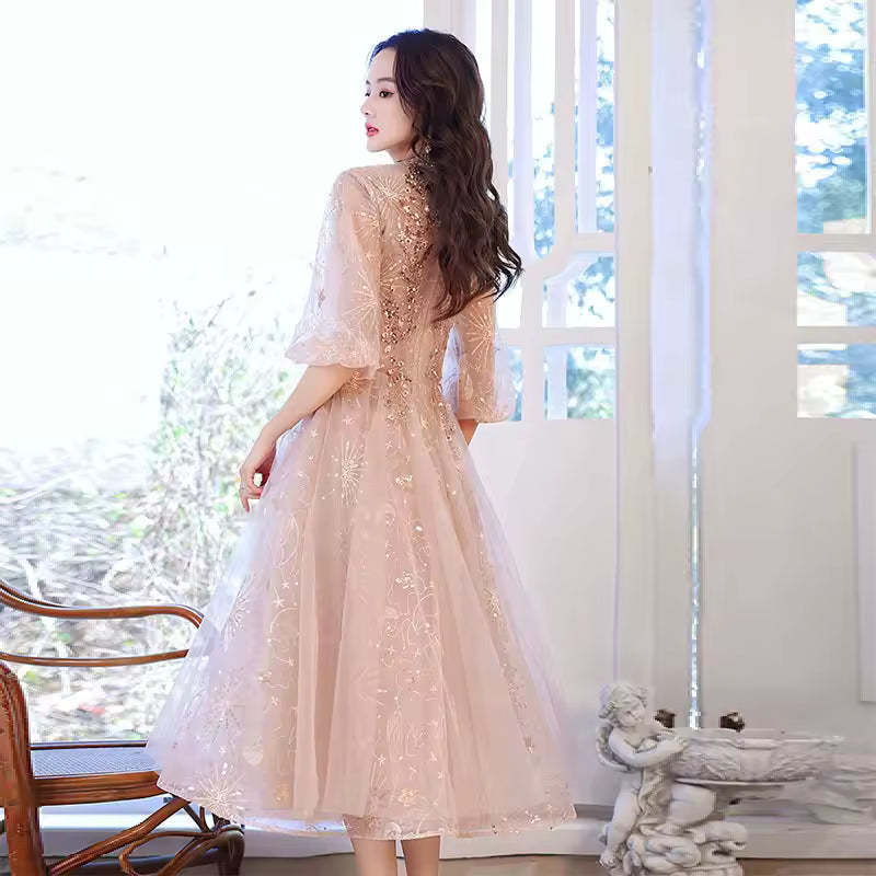 Pink Maidservant Dr 2025 New Spring Mid-Length Evening Gown Elegance Quali Host Birthday Par Formal Dr