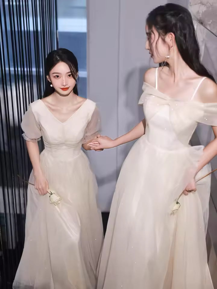 Champagne Color Maids of Dres 2024 New Summer High Waist A-Line Skirt Long Evening Gowns Women's Faion Sweet Sle
