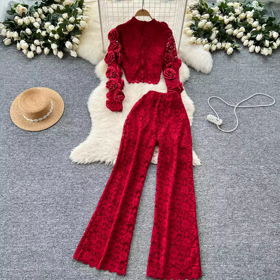 Women Three-dimensional floral loose T Shirt Bodycone Tops Female High Street Y2k Tops Summer Two Piece Set